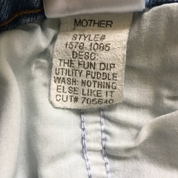 Mother Jean Womens The Fun Dip Utility Puddle Wide Leg Size 32 Cut off hem Blue - Picture 14 of 16